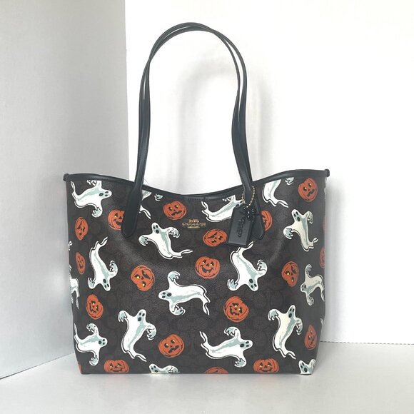 Coach City Tote Bag CCE69 Signature Canvas Halloween Ghost Print Walnut Large - Picture 2 of 11